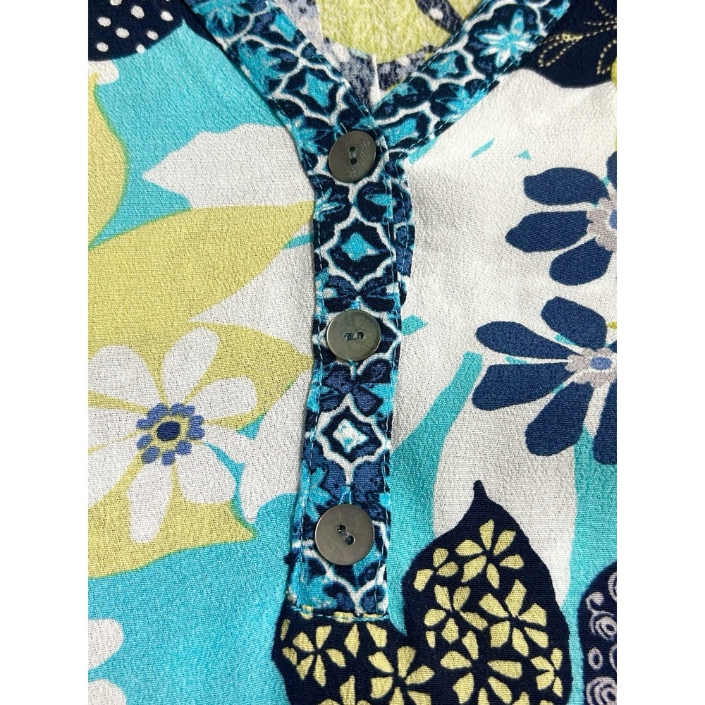 Habitat Floral Popover Tunic High Low Hem Women's XL Artsy 3/4 Sleeve Vacation - Picture 3 of 13